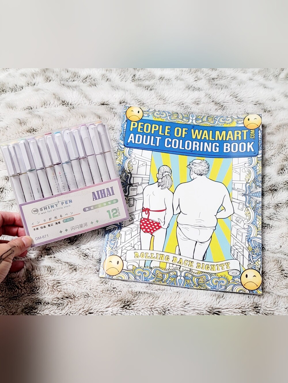 NEW People Of Walmart Adult Coloring Book W/ 12 Pack Of Glitter Markers